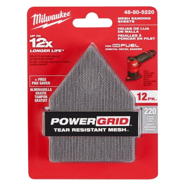 MILWAUKEE MESH SANDING SHEET FOR M12FDSS 80G 12PK + PAD