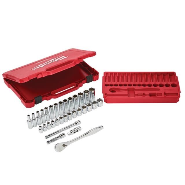 MILWAUKEE 3/8" DRIVE RATCHET AND SOCKET SET 32PC METRIC