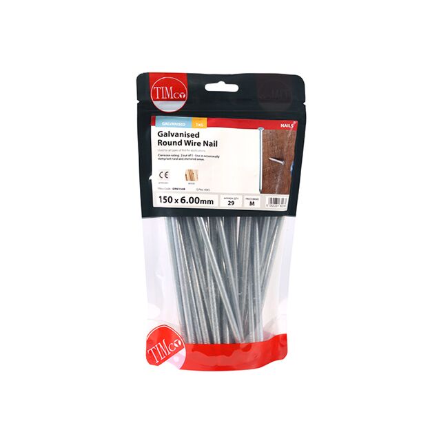 TIMBAG 1KG 150MM GALV ROUND WIRE NAILS (6MM) GRW150B