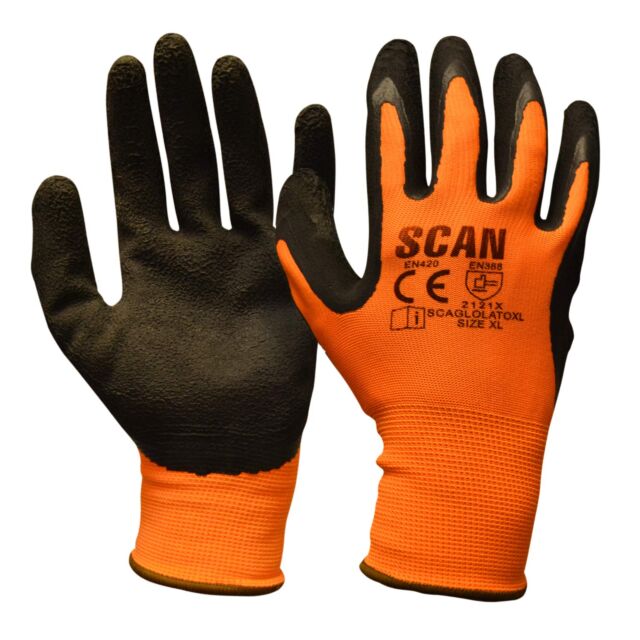 Foam Latex glove Orange/Black Large 6 Pack