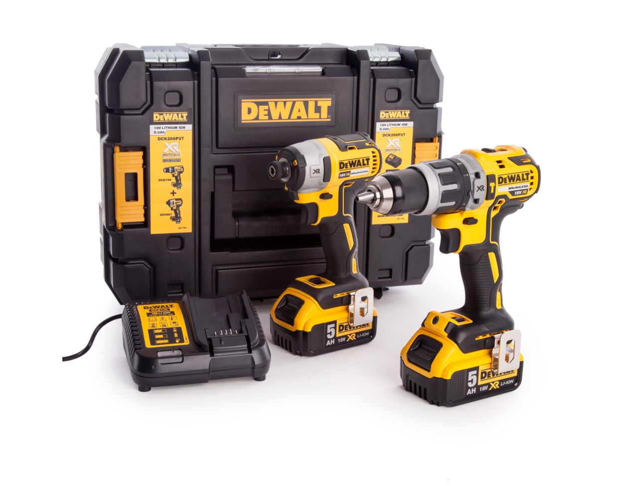 DeWalt Twin Brushless Combi Impact Drill Kit 18V XR DCK266P2T 5035048667880 ECA Toolfast