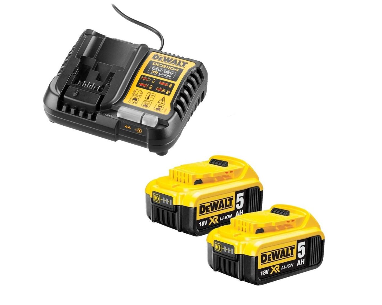 DEWALT DCB184X2 DCB1104 2X 5.0AH 18V XR LI ION BATTERIES CHARGER KIT ECA Toolfast