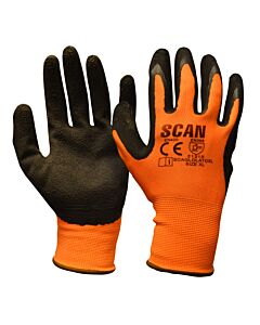 Foam Latex glove Orange/Black Large 6 Pack